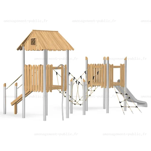Structure pour aires de jeux extérieurs en bois de robinier